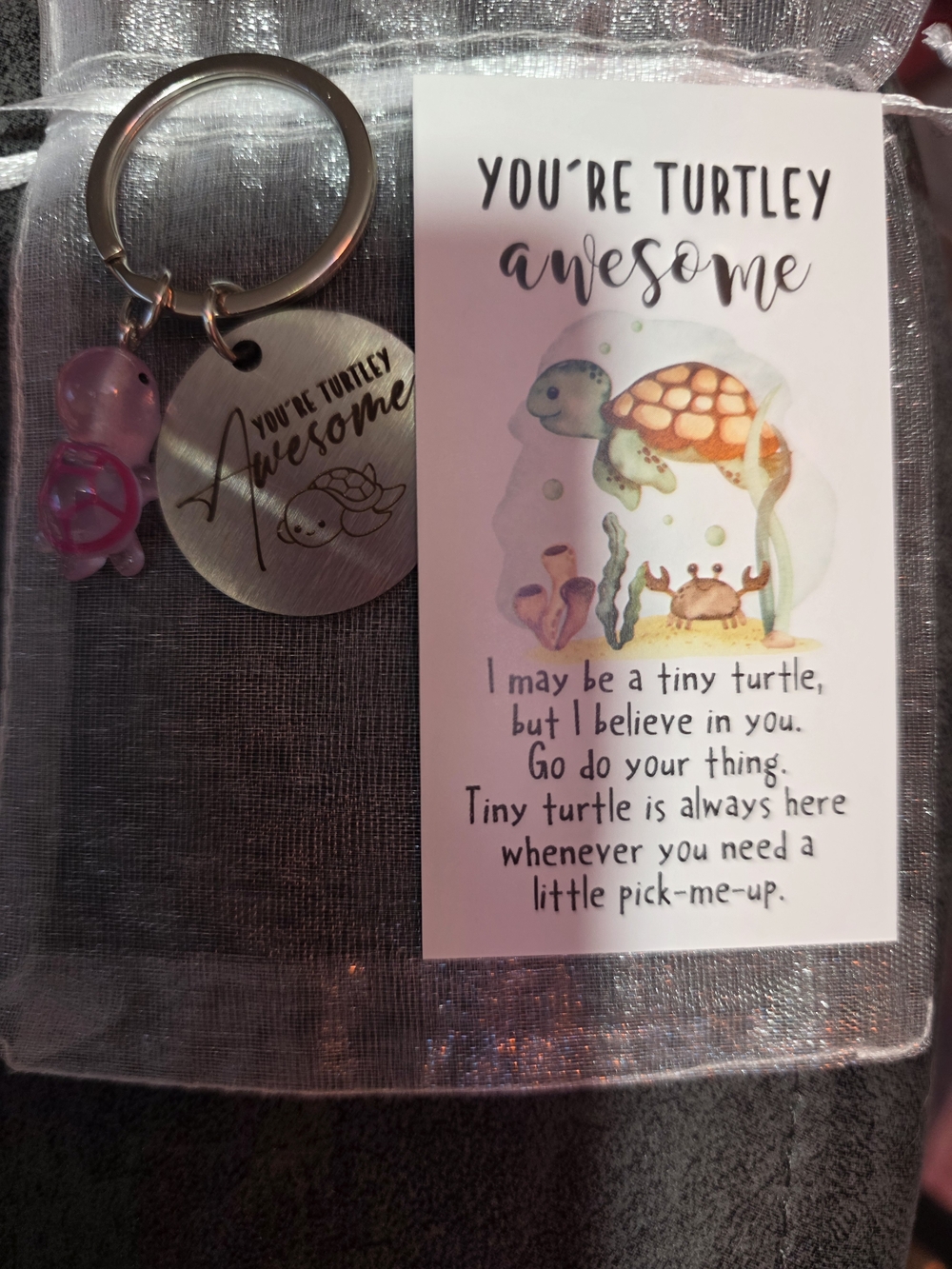 Stainless Steel Keychain w/Resin Turtle with Matching Card